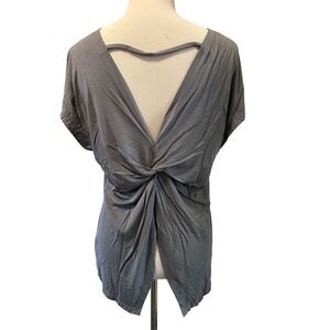 rebody Women's Gray Twist Back Short Sleeve Tunic Top Size L
